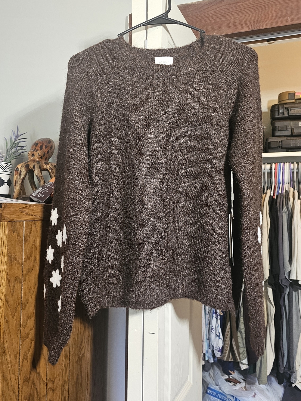 Boho Brown Embroidered Floral Sweater